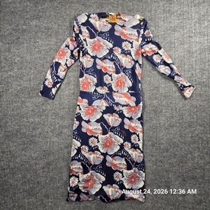 Tory Burch Floral Long Sleeve Drop Waist Jersey Dress Navy Orange XS